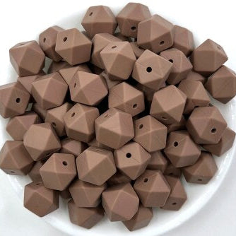 17mm Coffee Brown Hexagon Silicone Beads