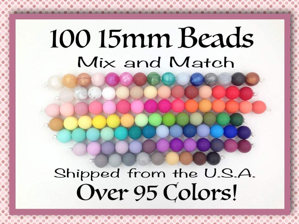 Silicone Wholesale--Mix & Match--15mm Bulk Silicone Beads--100