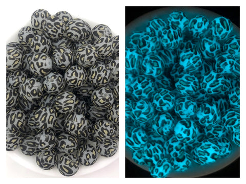 15mm Leopard Print Glow in the Dark Silicone Beads