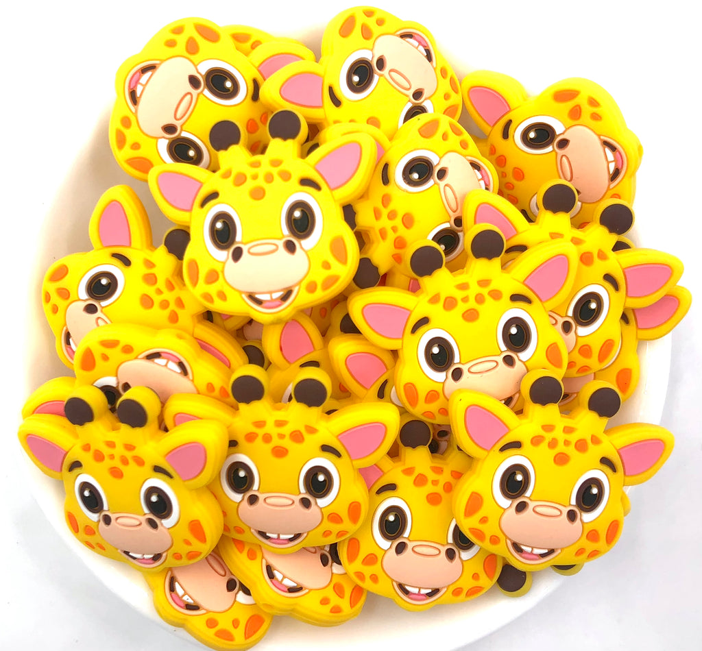 Giraffe Head Silicone Beads--Yellow