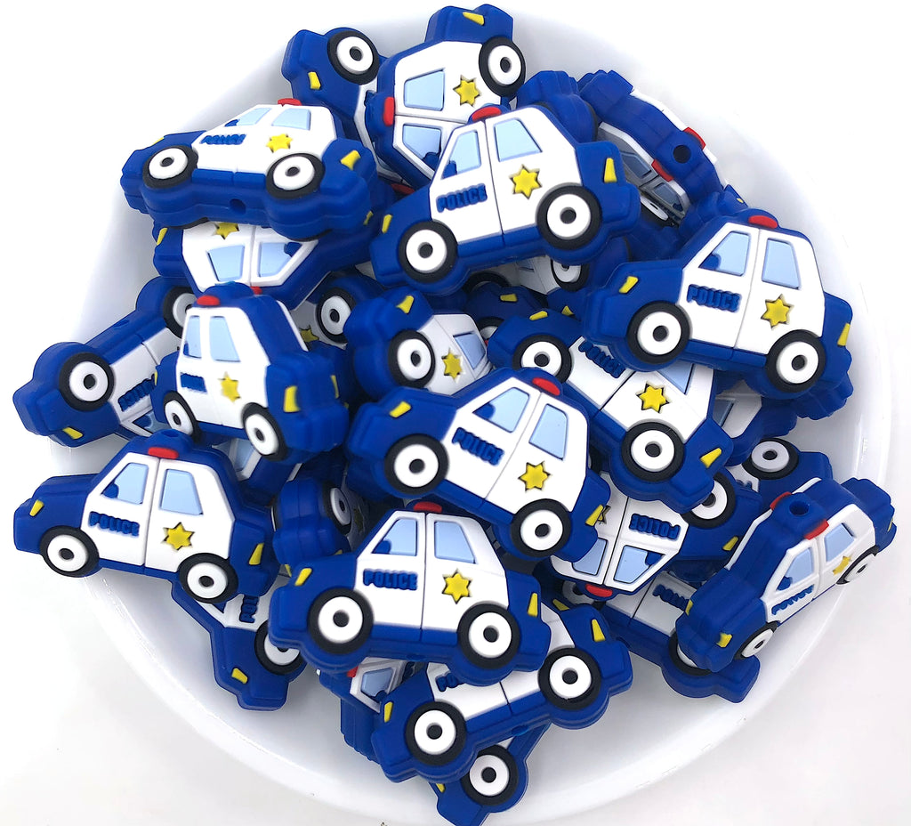 Police Car Silicone Beads--Blue