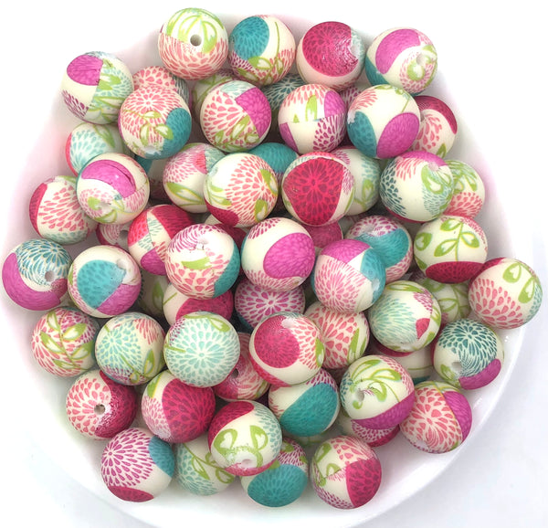 Flower Garden Print Silicone Beads15mm USA Silicone Bead Supply