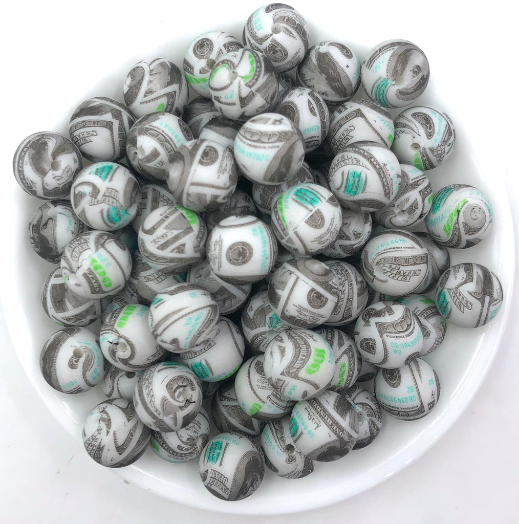 Money Print Silicone Beads--15mm