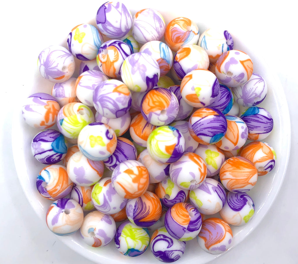 Colorful Butterfly Printed Silicone Beads--15mm