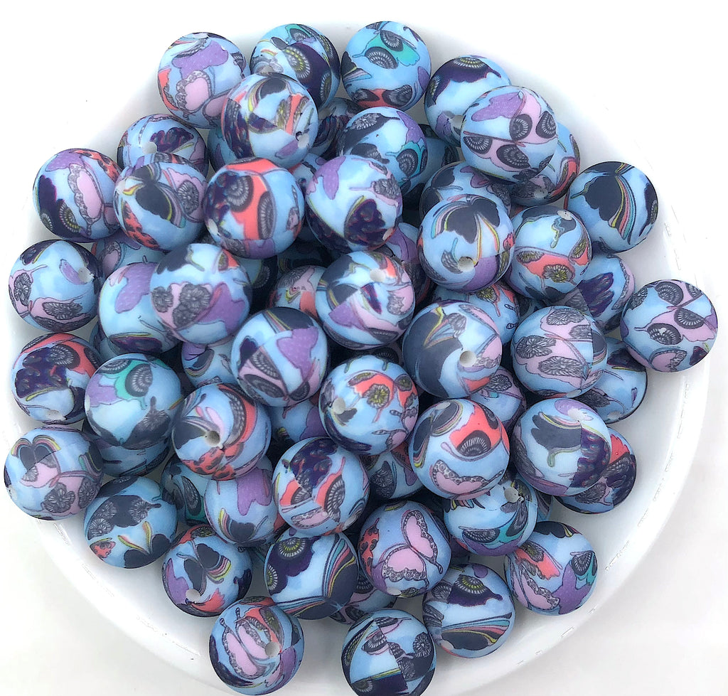 Butterfly Printed Silicone Beads--15mm