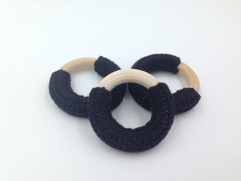 50mm Black Crochet Natural Wood Ring