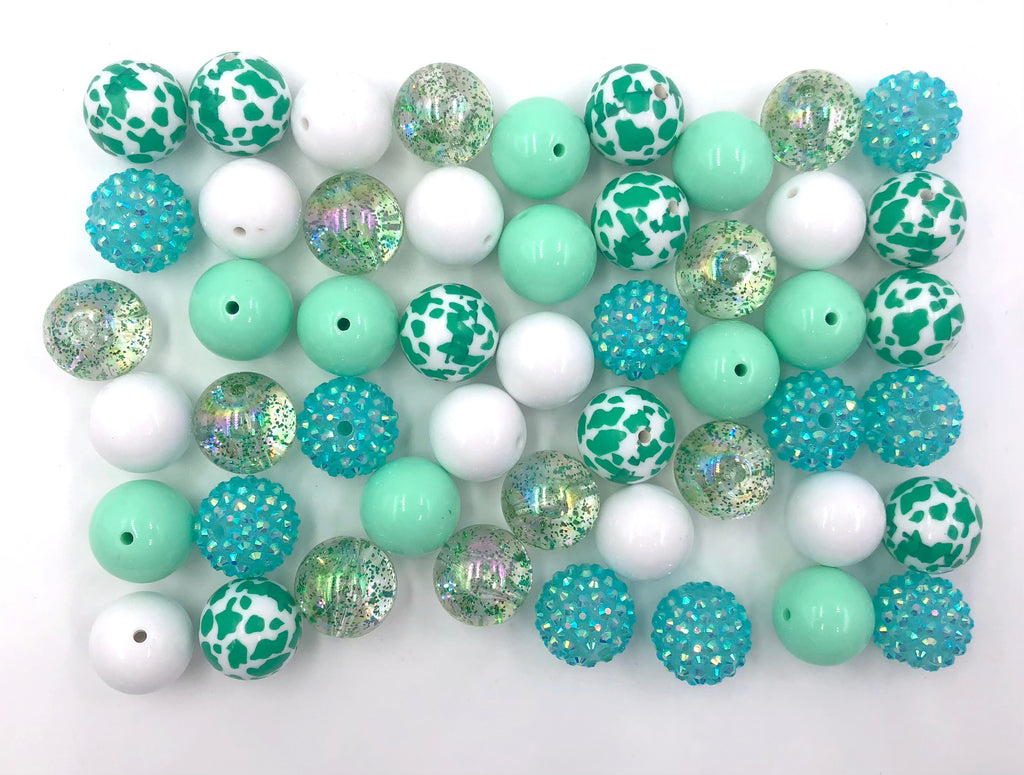 20mm Shades of Green Cow Bulk Chunky Bead Mix