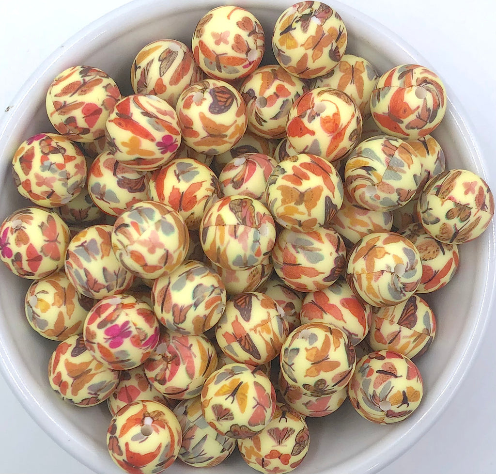 Butterfly Print Silicone Beads--15mm