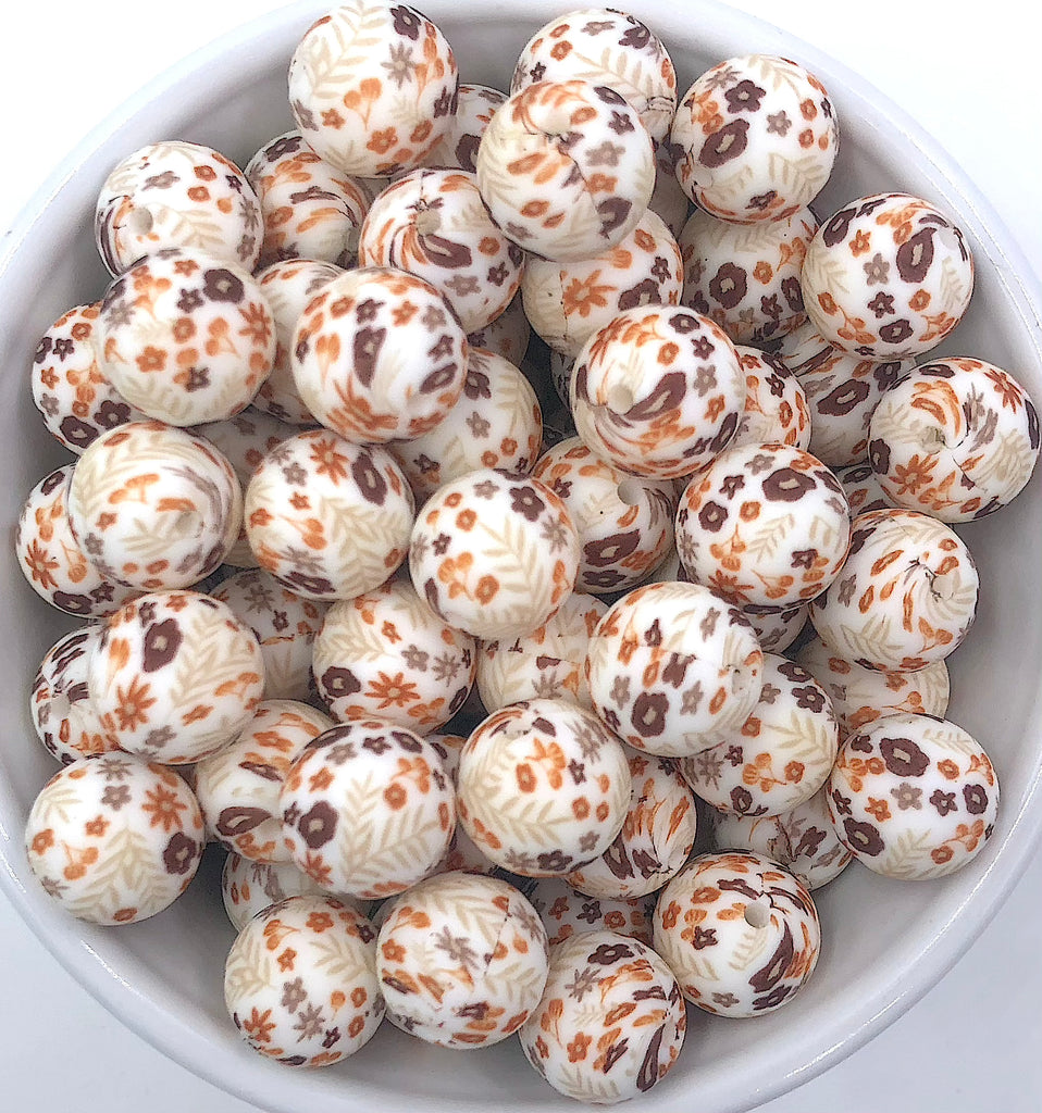 Fall Flower Print Silicone Beads--15mm