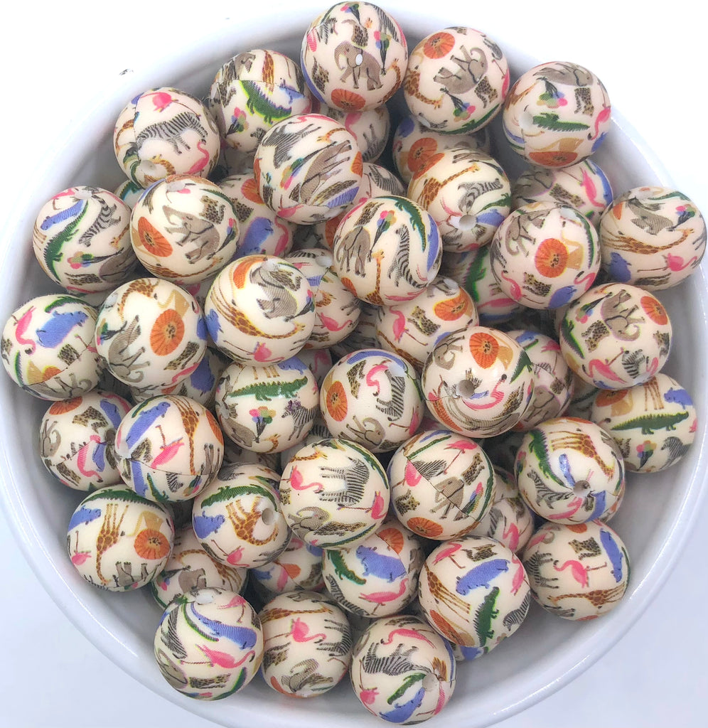 Animal Print Silicone Beads--15mm