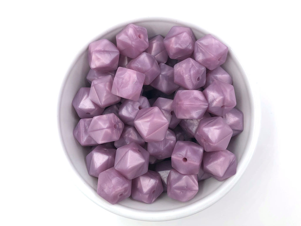 14mm Metallic Lilac Purple Mini Hexagon Silicone Beads