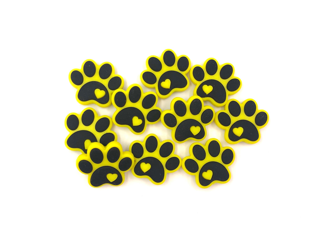 Paw Print Silicone Beads--Yellow