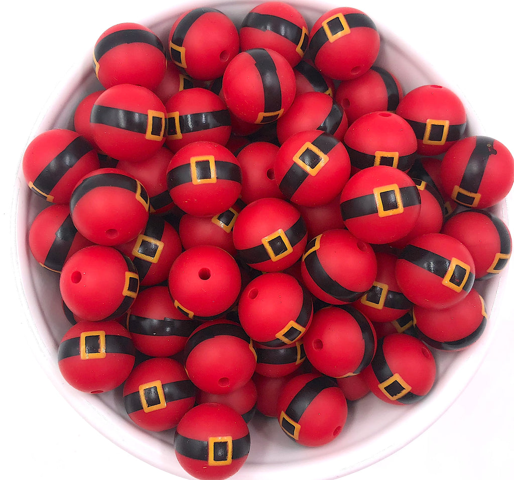 Santa's Belt Printed Silicone Beads--15mm