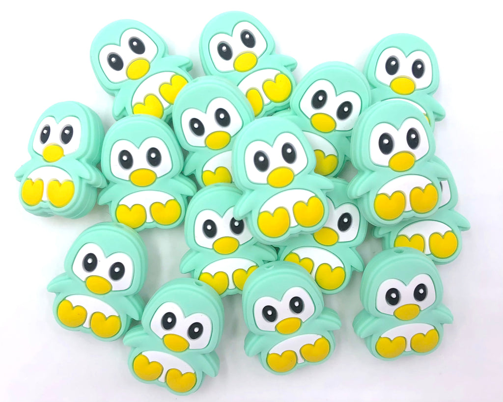 Penguin Silicone Beads--Mint