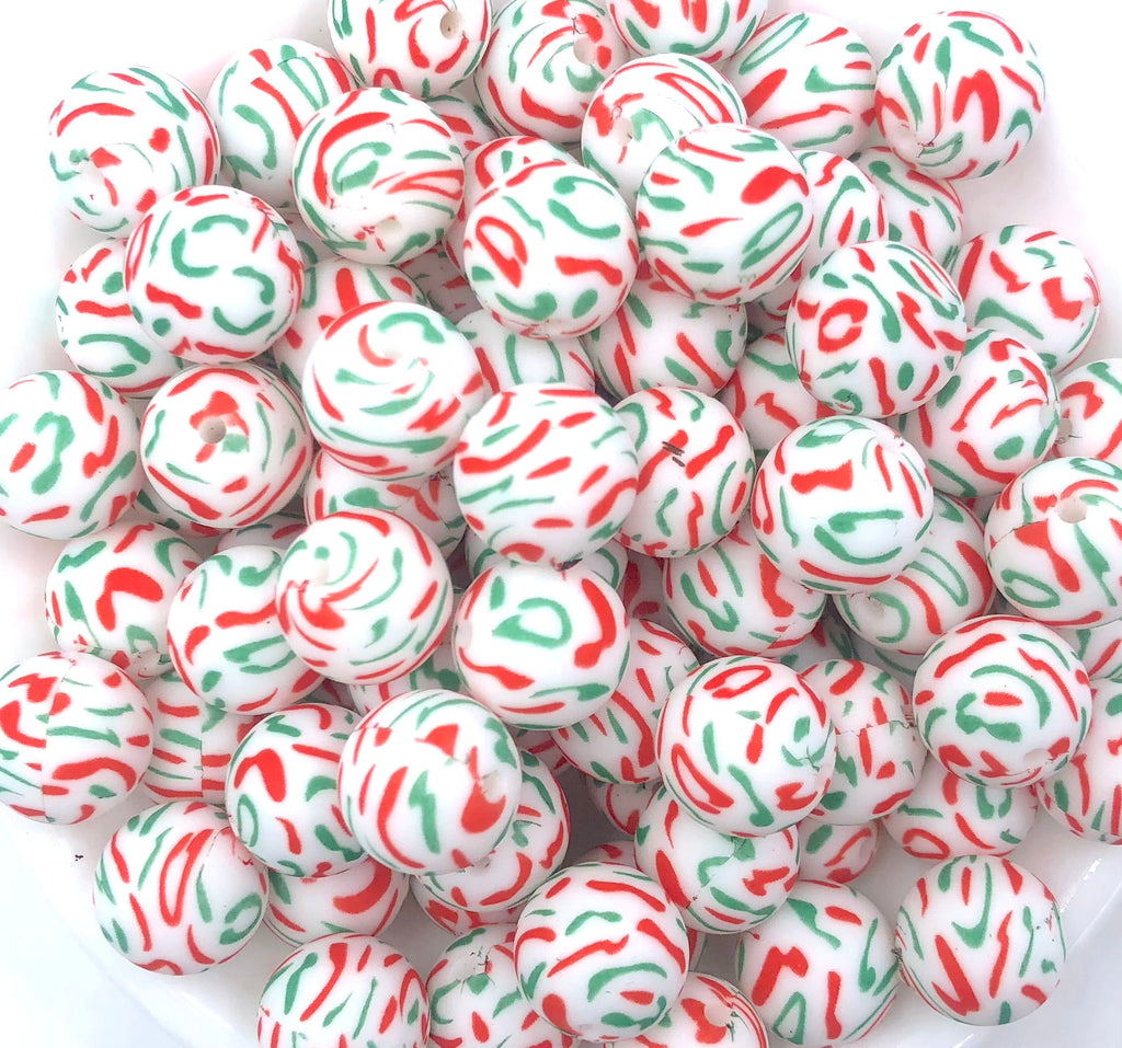 Christmas Confetti Printed Silicone Beads--15mm