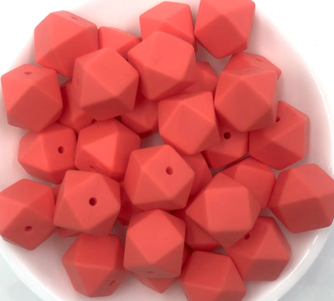 SALE--17mm Salmon Coral Hexagon Silicone Beads