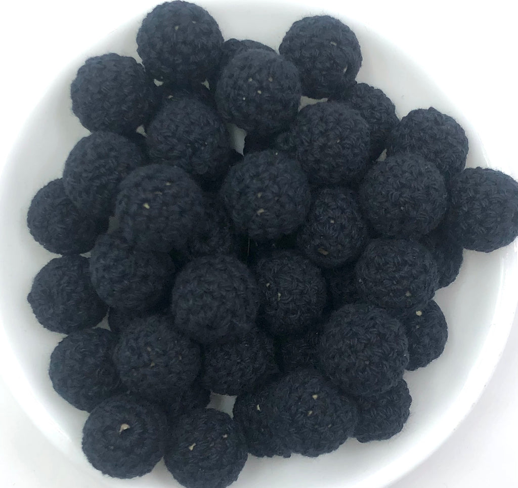 SALE--16mm Black Crochet Beads
