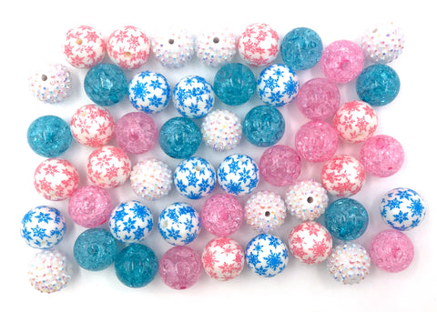 Pink & Blue Snowflake Chunky Bead Mix