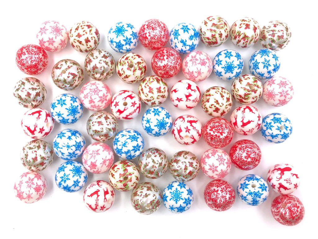 Christmas Printed Pearl Chunky Bead Mix