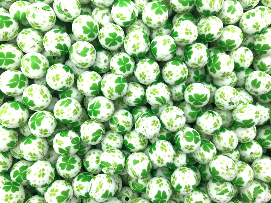 Clover Printed Silicone Beads--15mm