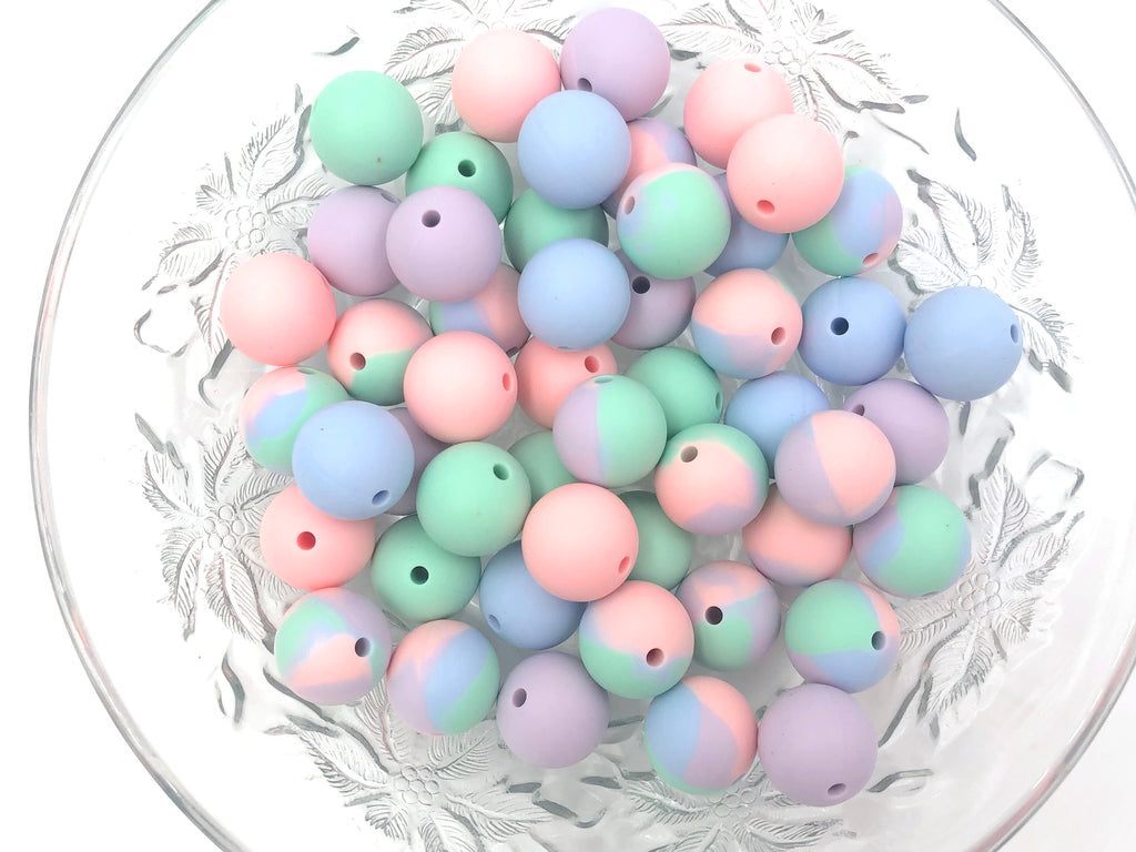 Pastel Tie Dye Silicone Bead Mix,  50 or 100 BULK Round Silicone Beads