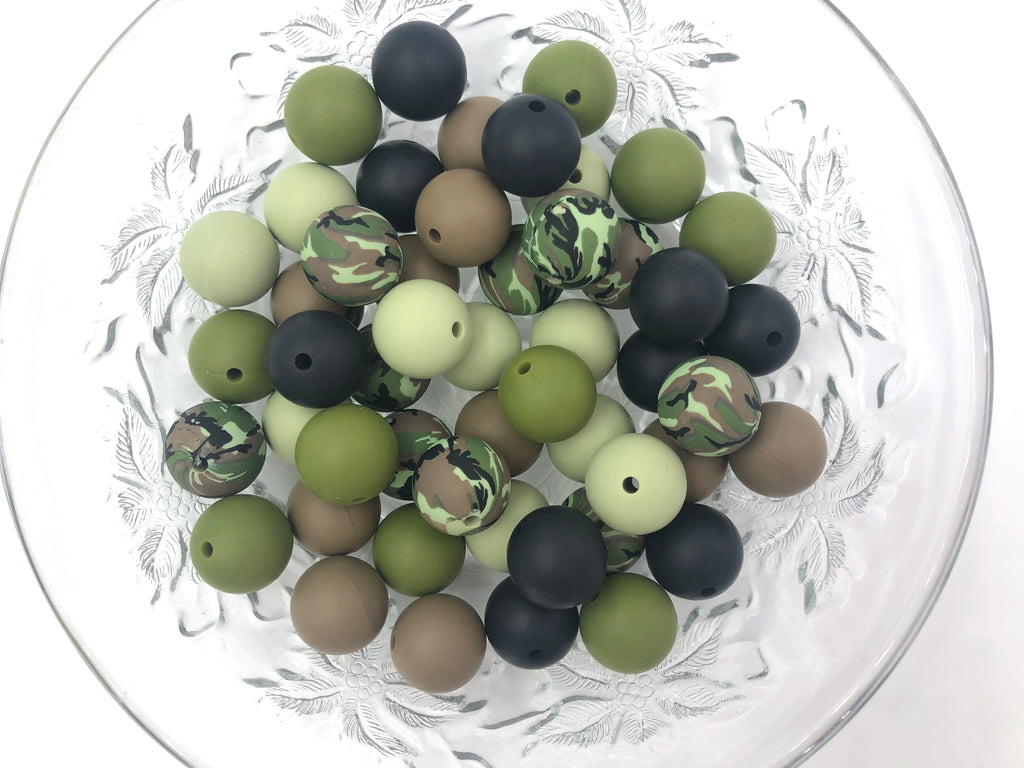 Camo Silicone Bead Mix,  50 or 100 BULK Round Silicone Beads