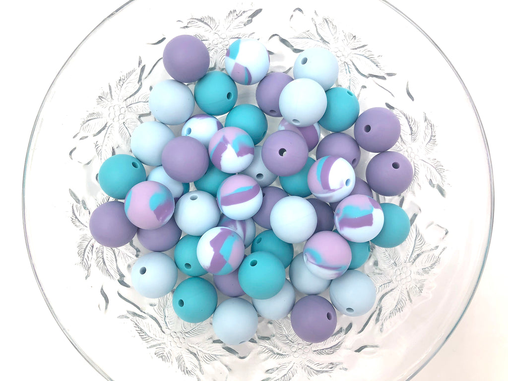 Mermaid Tie Dye Silicone Bead Mix,  50 or 100 BULK Round Silicone Beads