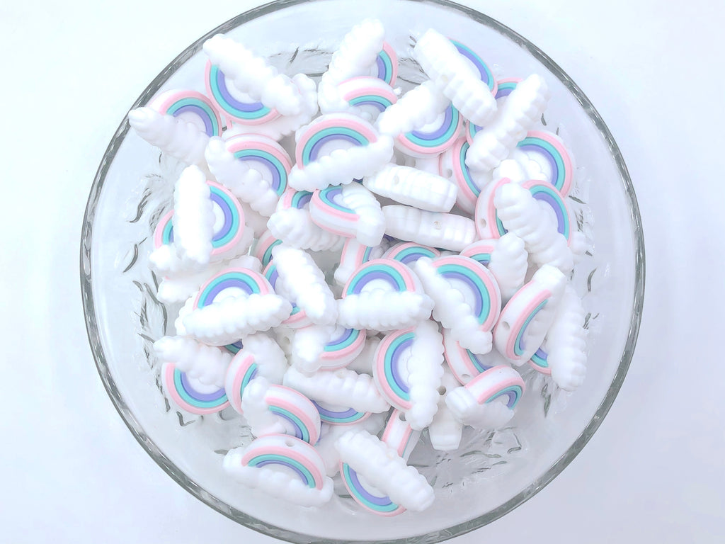 Rainbow Silicone Beads--Pink, Aqua, Purple