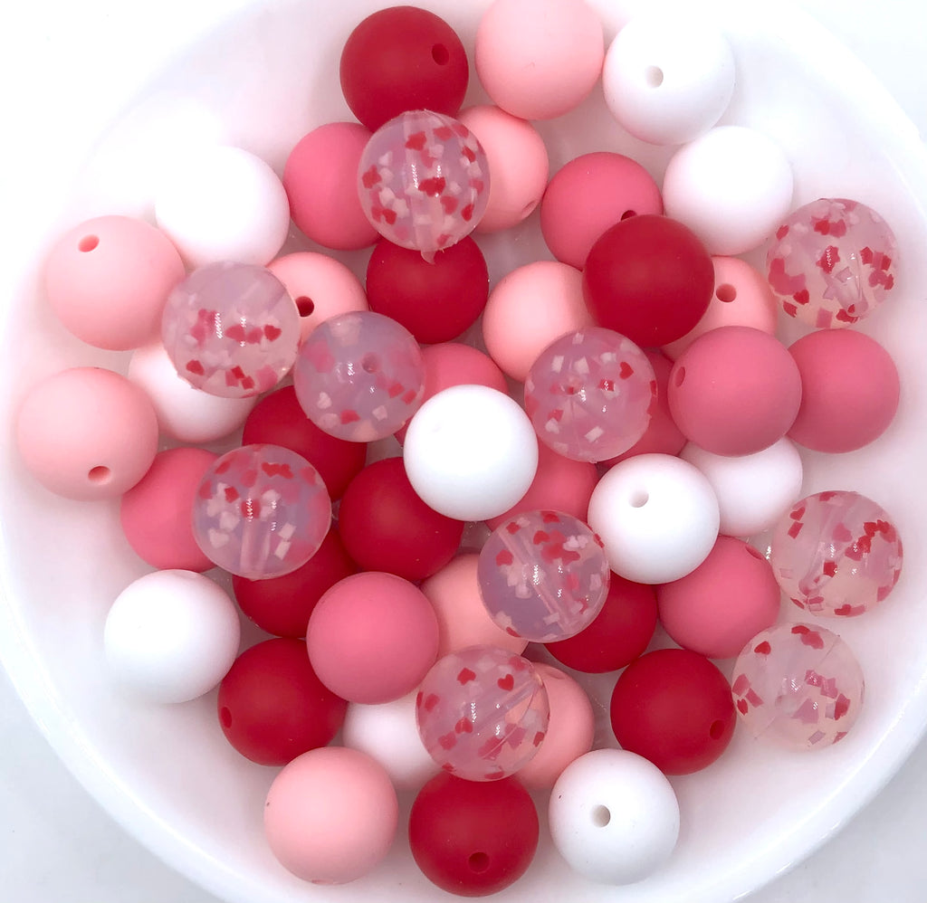 Heart Confetti BULK Round Silicone Beads--Valentine's Mix