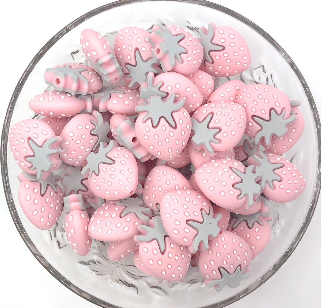 Pink Strawberry Silicone Beads