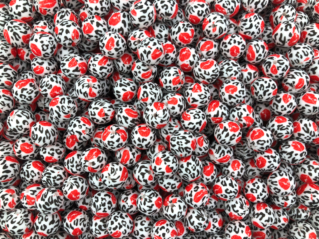 Leopard Love Lips Printed Silicone Beads--15mm