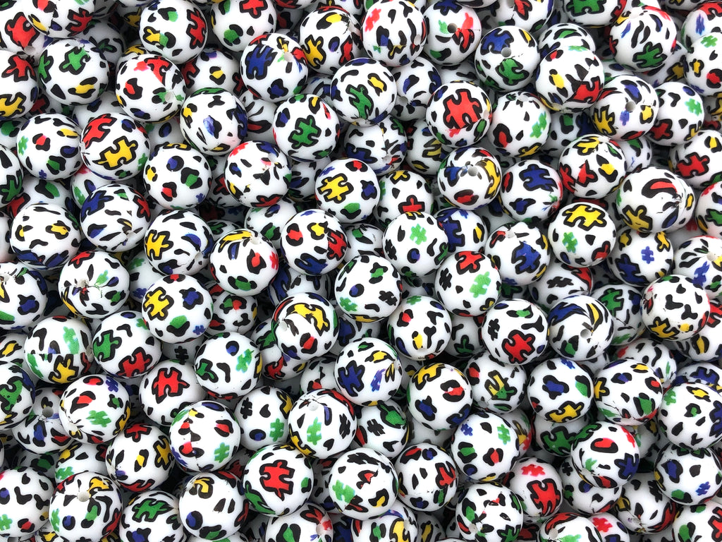 Puzzle Piece Printed "Autism Awareness" Silicone Beads--15mm