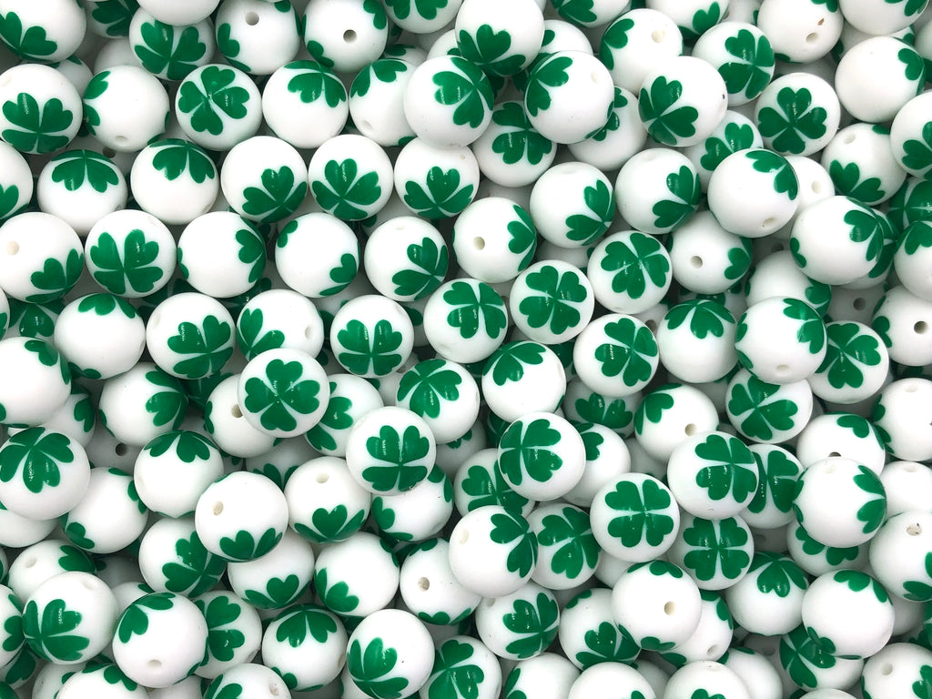 Large Clover Printed Silicone Beads--15mm