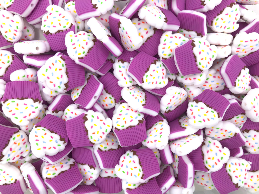 Purple Cupcake Silicone Beads
