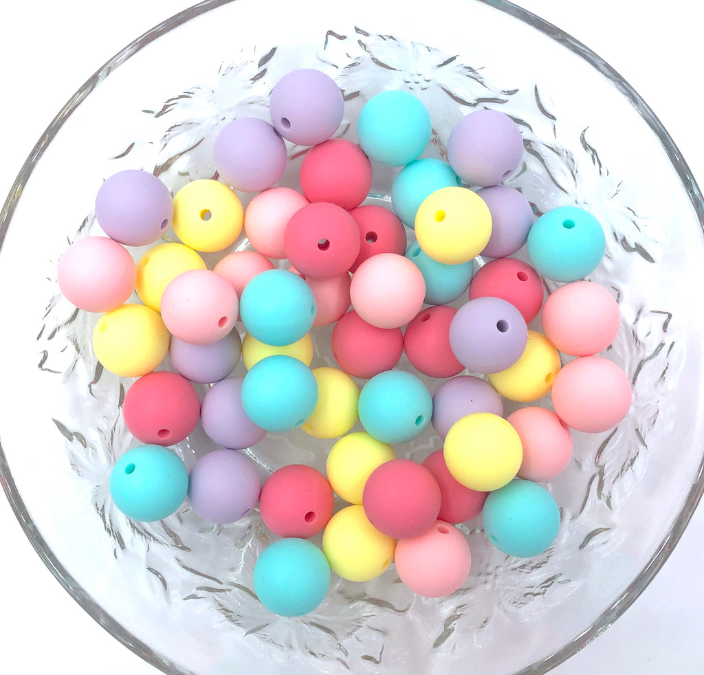 Pink Quartz, Perfect Pink, Light Yellow, Aqua & Lavender Mist BULK Round Silicone Beads