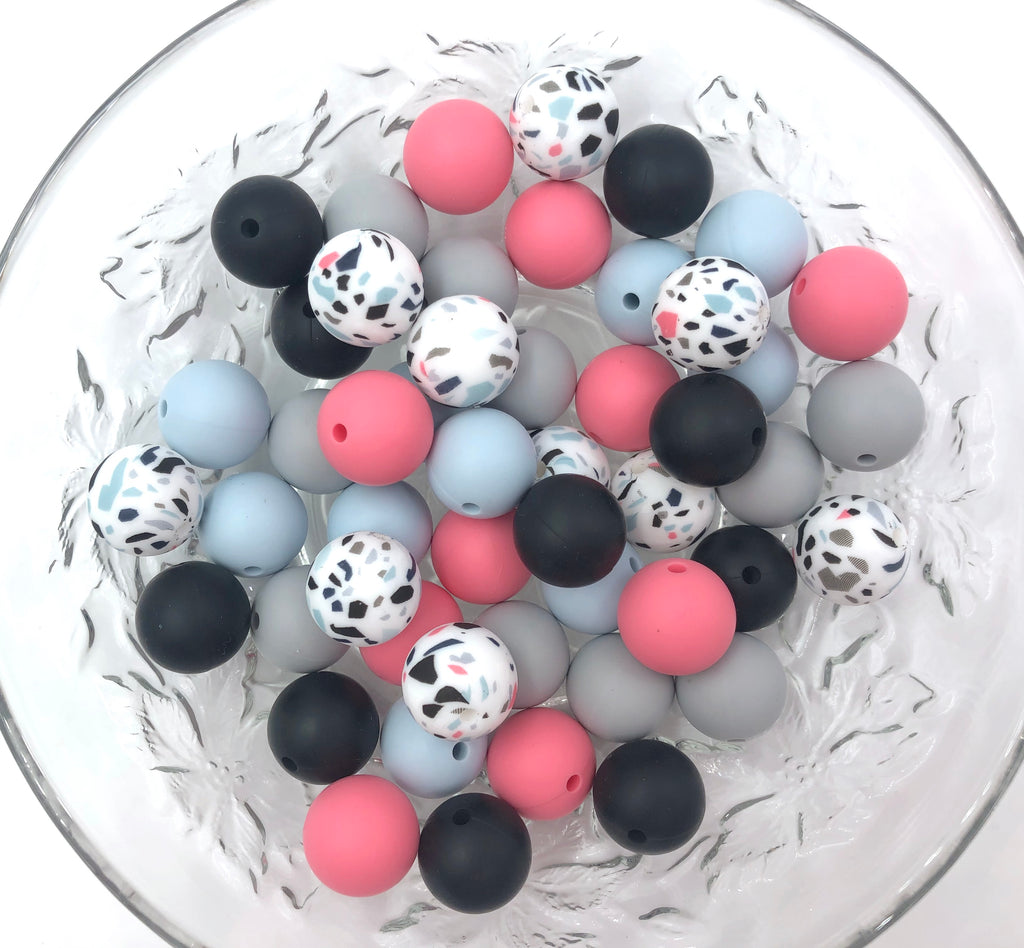 Terrazzo Silicone Bead Mix,  50 or 100 BULK Round Silicone Beads