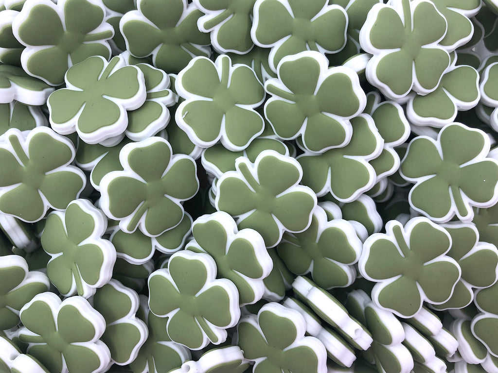 Four-Leaf Clover Silicone Beads--Sage Green