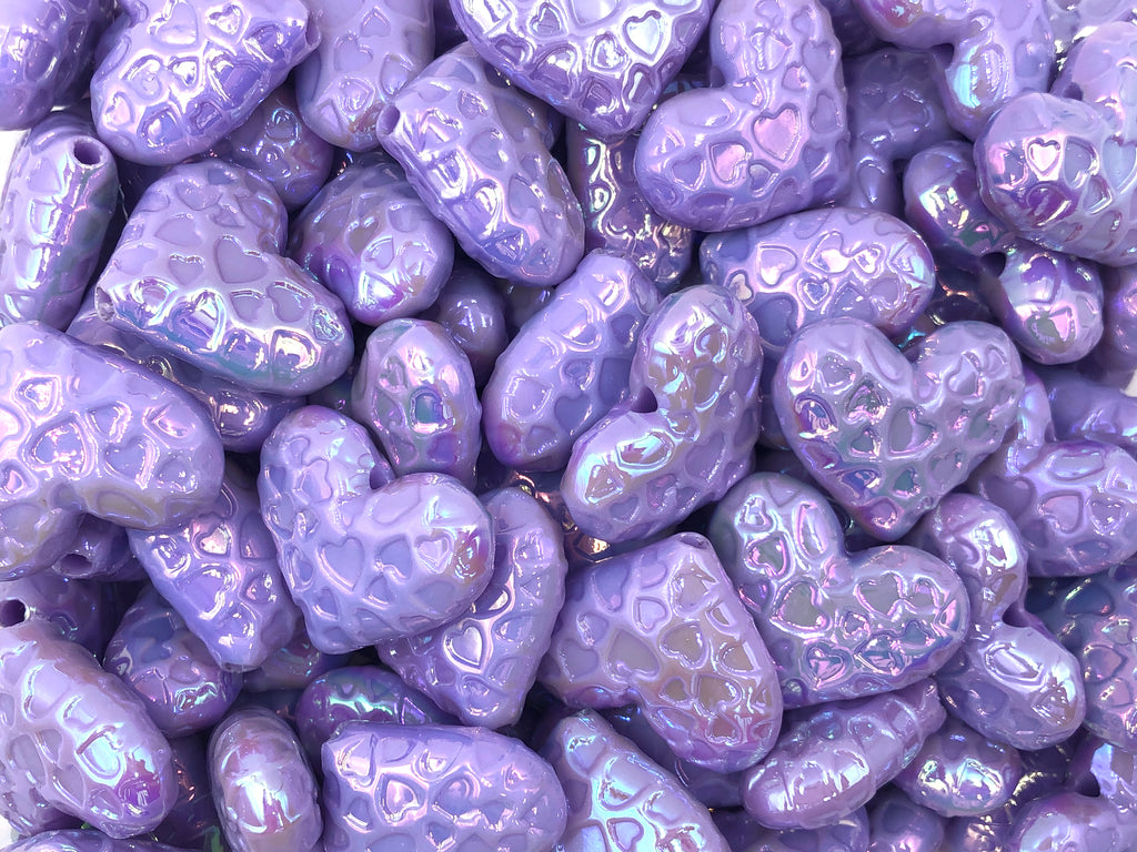 Purple Iridescent Heart Chunky Beads