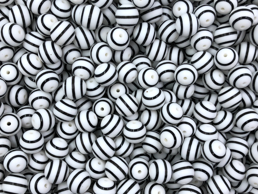 White and Black Striped Silicone Beads--15mm