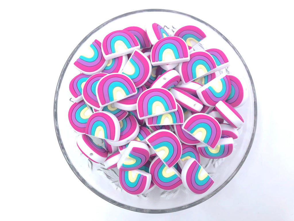New Style! Rainbow Silicone Beads--Hot Pink, Purple, Turquoise & Yellow
