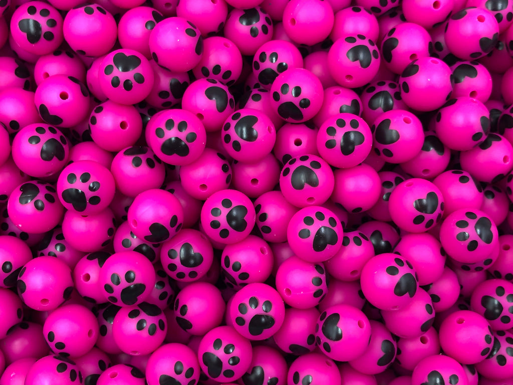 Large Hot Pink Paw Print Silicone Beads--15mm