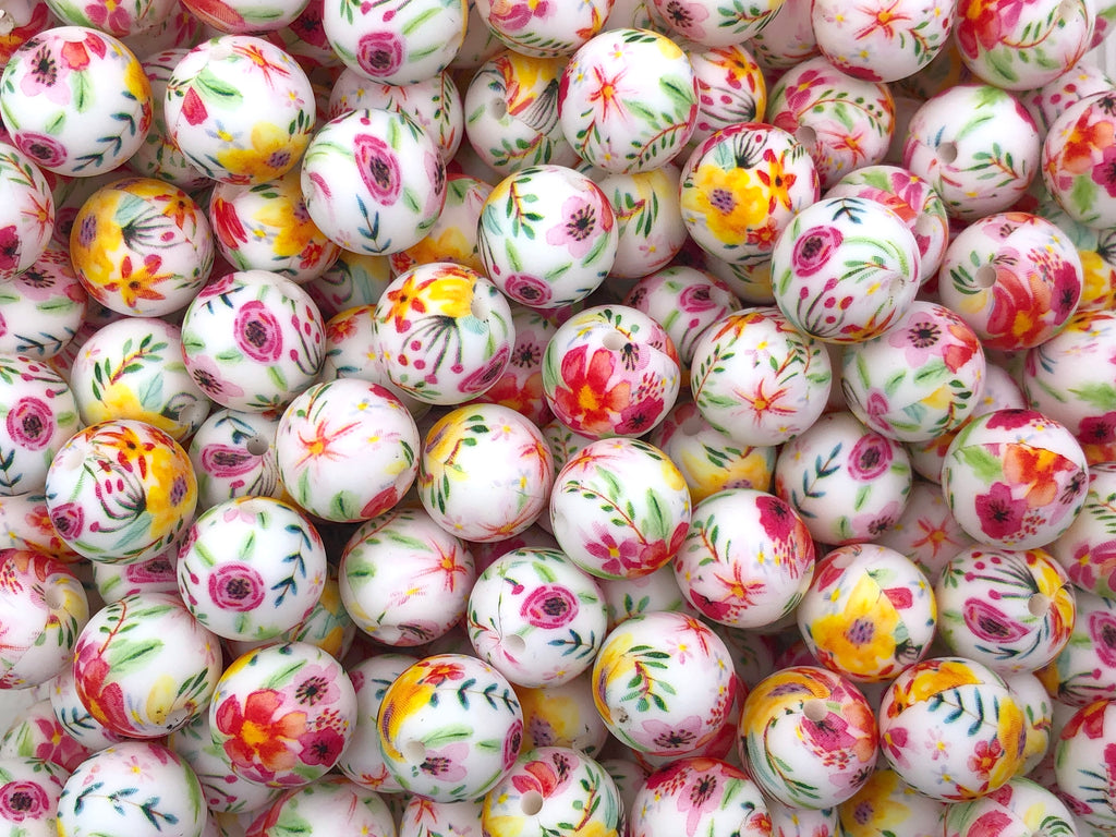 Summer Wild Flower Print Silicone Beads--15mm