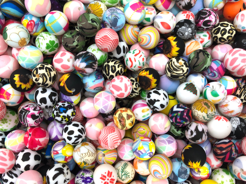 BULK 15mm Printed Silicone Beads--Grab Bag!