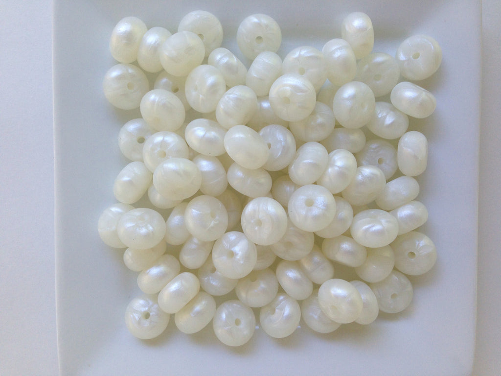 Metallic White Mini Abacus Silicone Beads