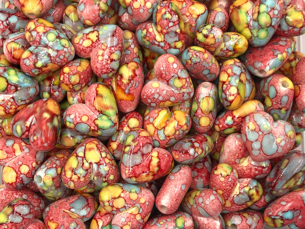 Red Watercolor Heart Chunky Beads