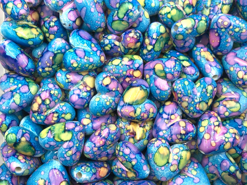 Blue Watercolor Heart Chunky Beads