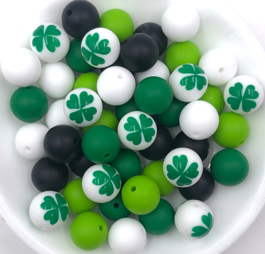 Clover Silicone Bead Mix--White, Green, Black, Jungle Green