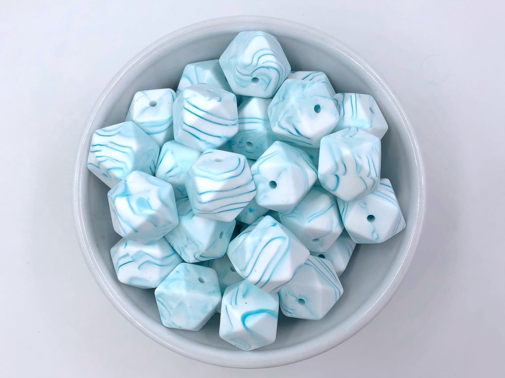 Teal Marble Hexagon Silicone Beads