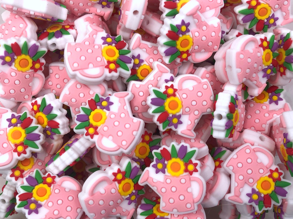Pink Watering Can Silicone Beads