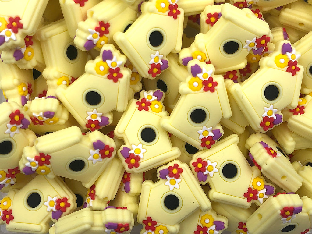 Light Yellow Bird House Silicone Beads